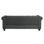 Canapé Chesterfield en lin Morden Fort avec capitonnage à boutons, clous décoratifs et pieds en bois massif pour salon