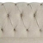 Canapé Chesterfield en lin Morden Fort avec capitonnage à boutons, clous décoratifs et pieds en bois massif pour salon