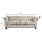 Canapé Chesterfield en lin Morden Fort avec capitonnage à boutons, clous décoratifs et pieds en bois massif pour salon