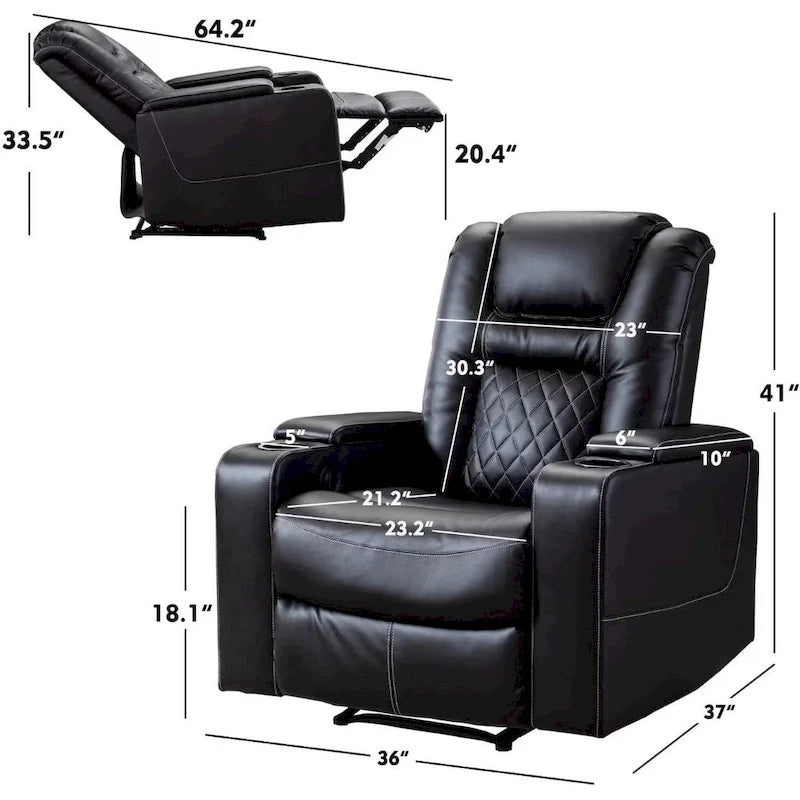 Fauteuils de cinéma maison en cuir respirant avec ports USB et porte-gobelets