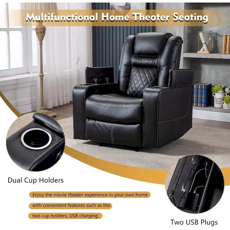 Fauteuils de cinéma maison en cuir respirant avec ports USB et porte-gobelets