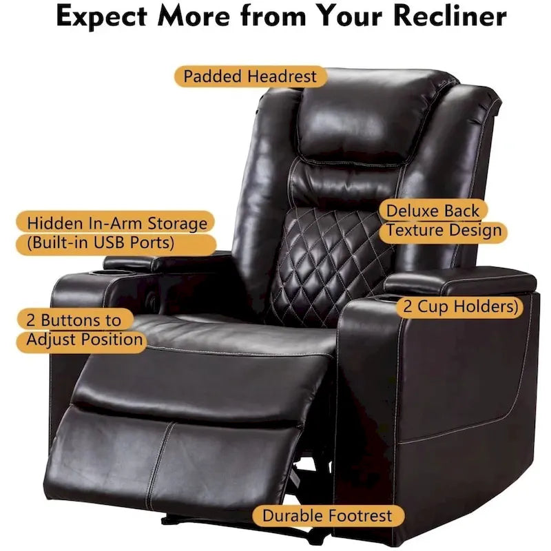 Fauteuils de cinéma maison en cuir respirant avec ports USB et porte-gobelets