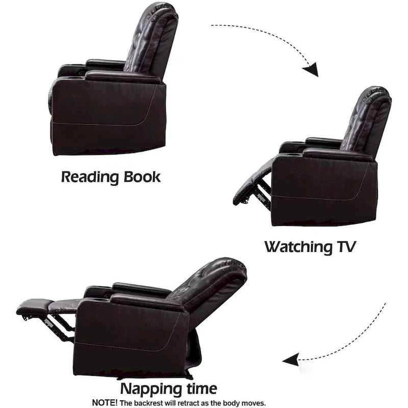 Fauteuils de cinéma maison en cuir respirant avec ports USB et porte-gobelets