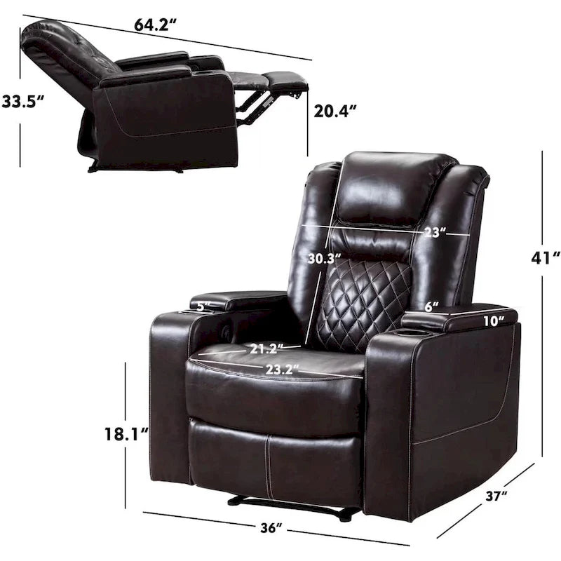 Fauteuils de cinéma maison en cuir respirant avec ports USB et porte-gobelets