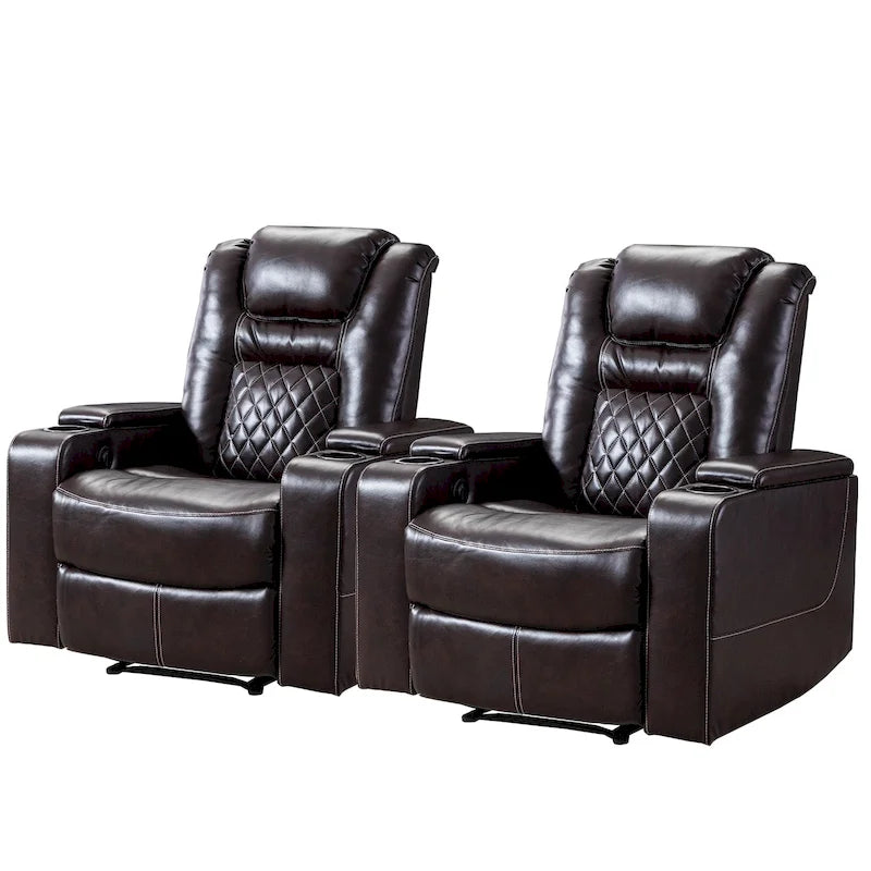 Fauteuils de cinéma maison en cuir respirant avec ports USB et porte-gobelets