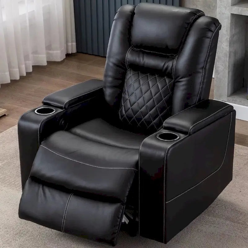 Fauteuils de cinéma maison en cuir respirant avec ports USB et porte-gobelets