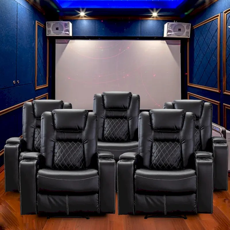 Fauteuils de cinéma maison en cuir respirant avec ports USB et porte-gobelets