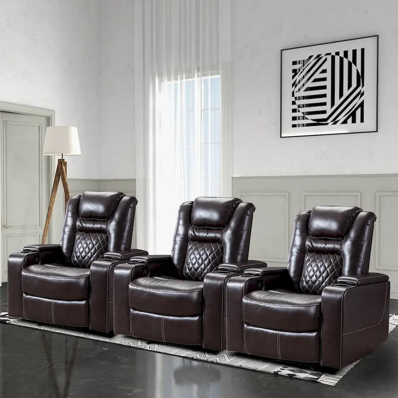 Fauteuils de cinéma maison en cuir respirant avec ports USB et porte-gobelets