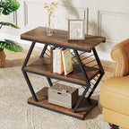Table d'appoint à 3 niveaux avec rangement, style industriel, avec 3 étagères ouvertes.