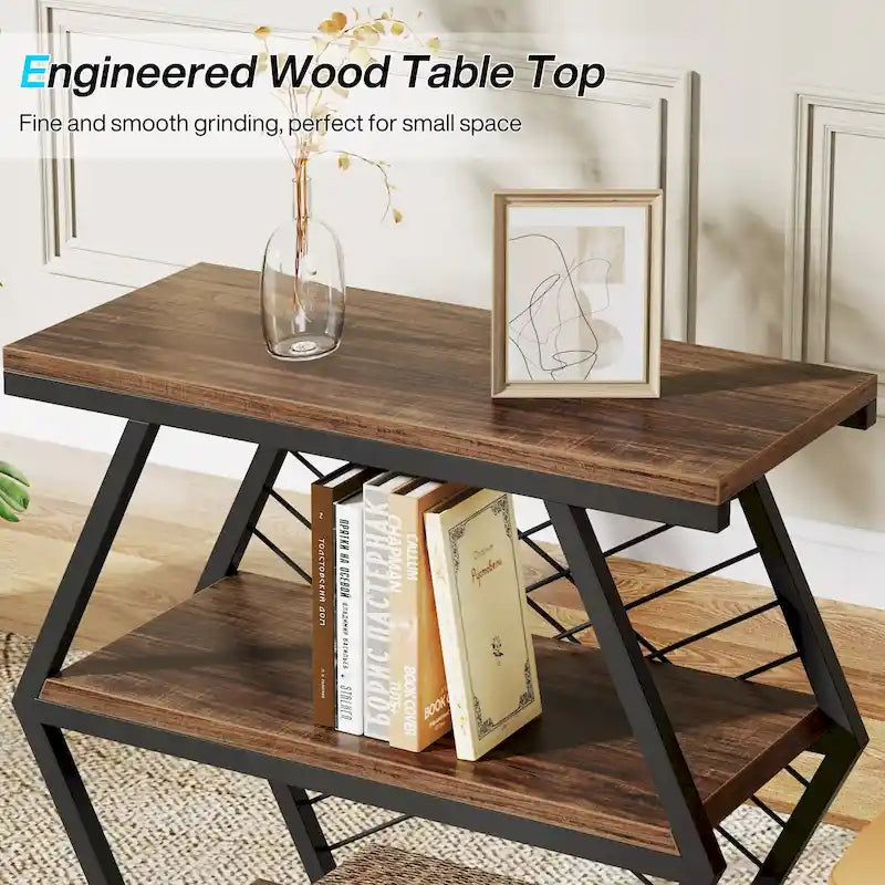 Table d'appoint à 3 niveaux avec rangement, style industriel, avec 3 étagères ouvertes.
