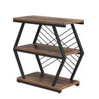 Table d'appoint à 3 niveaux avec rangement, style industriel, avec 3 étagères ouvertes.