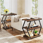 Table d'appoint à 3 niveaux avec rangement, style industriel, avec 3 étagères ouvertes.