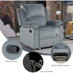 Fauteuil inclinable manuel, fauteuil inclinable rembourré en tissu doux, canapé une place pour salon ou chambre à coucher