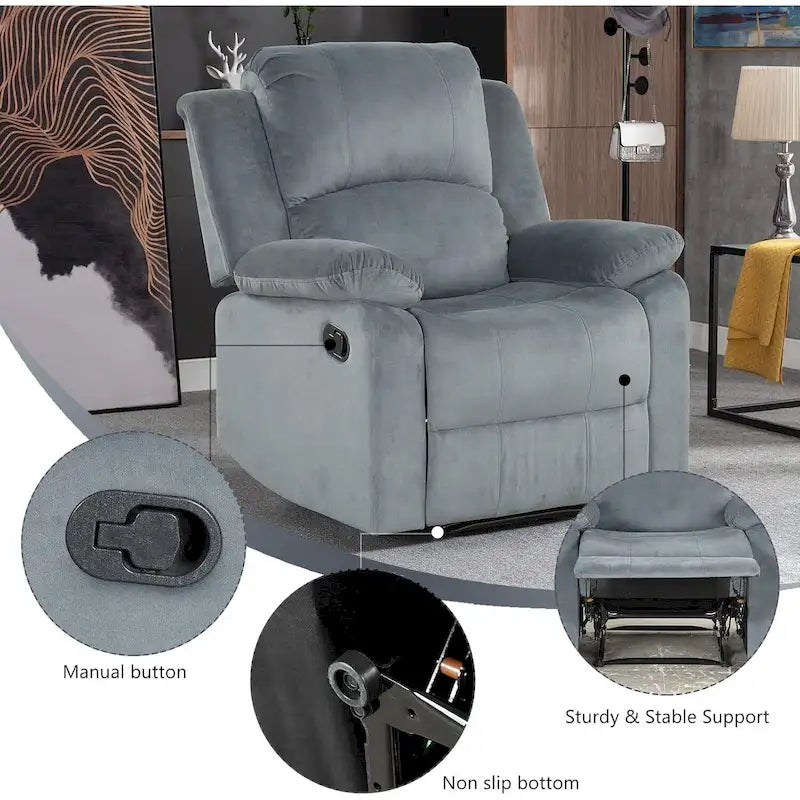 Fauteuil inclinable manuel, fauteuil inclinable rembourré en tissu doux, canapé une place pour salon ou chambre à coucher
