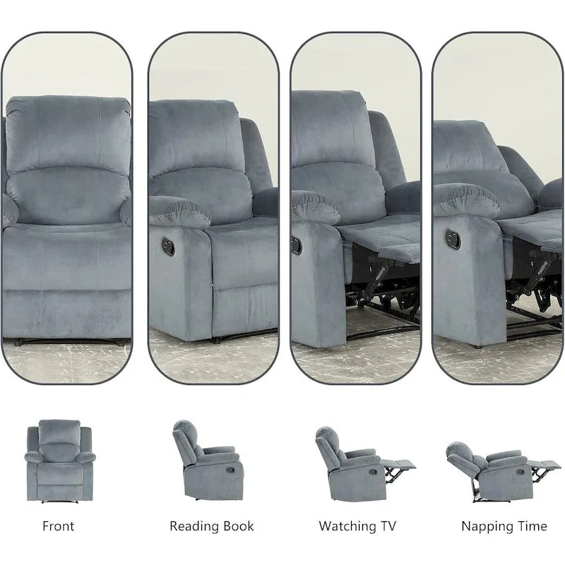 Fauteuil inclinable manuel, fauteuil inclinable rembourré en tissu doux, canapé une place pour salon ou chambre à coucher