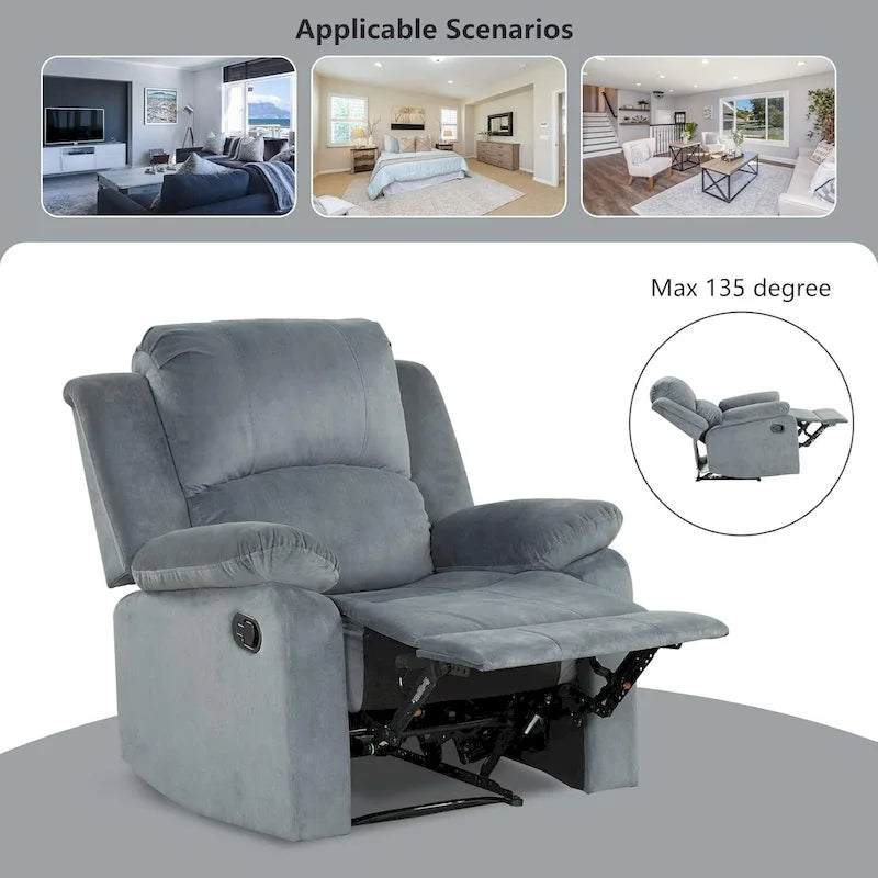 Fauteuil inclinable manuel, fauteuil inclinable rembourré en tissu doux, canapé une place pour salon ou chambre à coucher