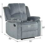 Fauteuil inclinable manuel, fauteuil inclinable rembourré en tissu doux, canapé une place pour salon ou chambre à coucher