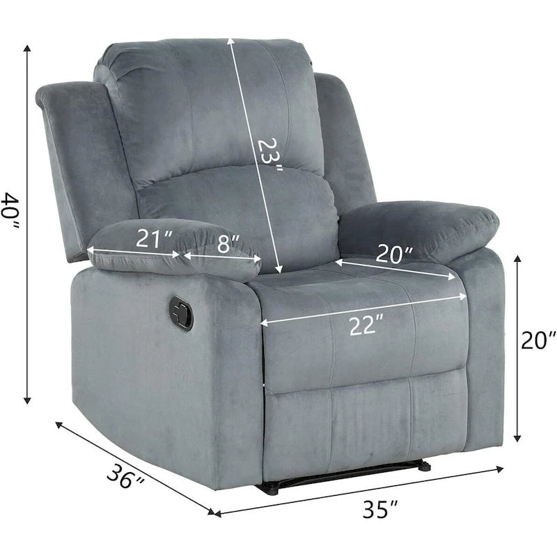 Fauteuil inclinable manuel, fauteuil inclinable rembourré en tissu doux, canapé une place pour salon ou chambre à coucher