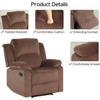 Fauteuil inclinable manuel, fauteuil inclinable rembourré en tissu doux, canapé une place pour salon ou chambre à coucher