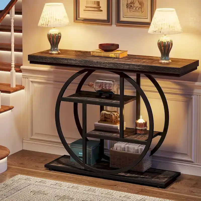 Console d'entrée, table basse industrielle à 4 niveaux à placer derrière le canapé