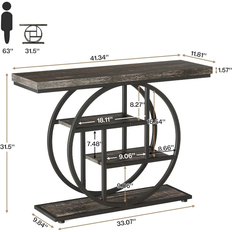 Console d'entrée, table basse industrielle à 4 niveaux à placer derrière le canapé