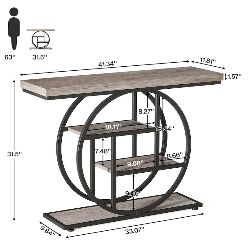 Console d'entrée, table basse industrielle à 4 niveaux à placer derrière le canapé