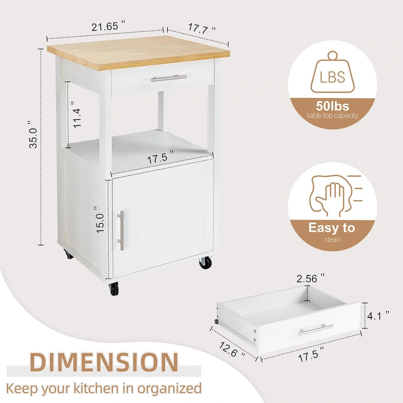 Chariot de cuisine Futzca avec rangement, table d'appoint roulante avec plan de travail, blanc - Non disponible