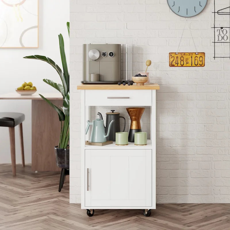 Chariot de cuisine Futzca avec rangement, table d'appoint roulante avec plan de travail, blanc - Non disponible