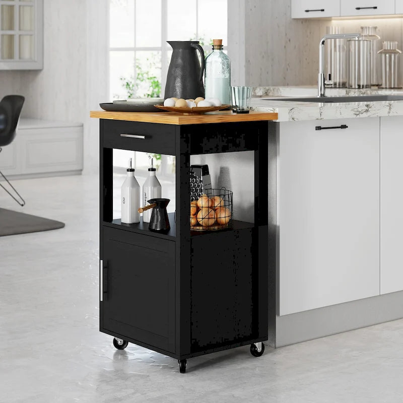 Chariot de cuisine Futzca avec rangement, table d'appoint roulante avec plan de travail, blanc - Non disponible
