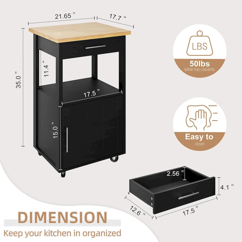 Chariot de cuisine Futzca avec rangement, table d'appoint roulante avec plan de travail, blanc - Non disponible