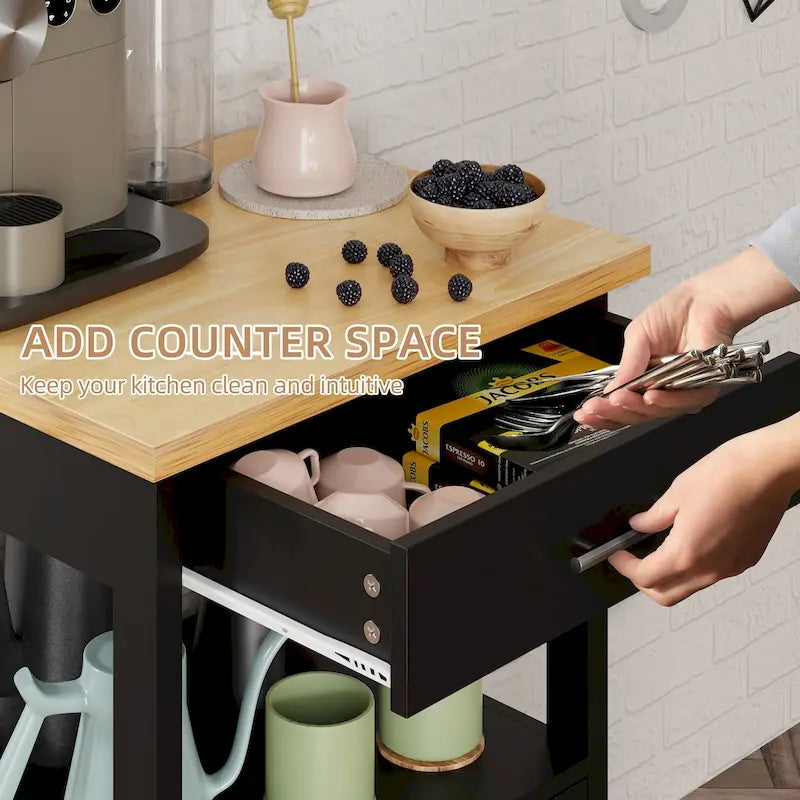 Chariot de cuisine Futzca avec rangement, table d'appoint roulante avec plan de travail, blanc - Non disponible