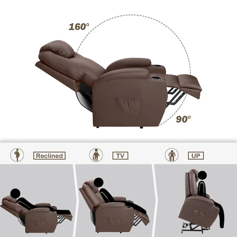 Fauteuil inclinable LACOO à levage électrique, en cuir PU, avec fonction massage