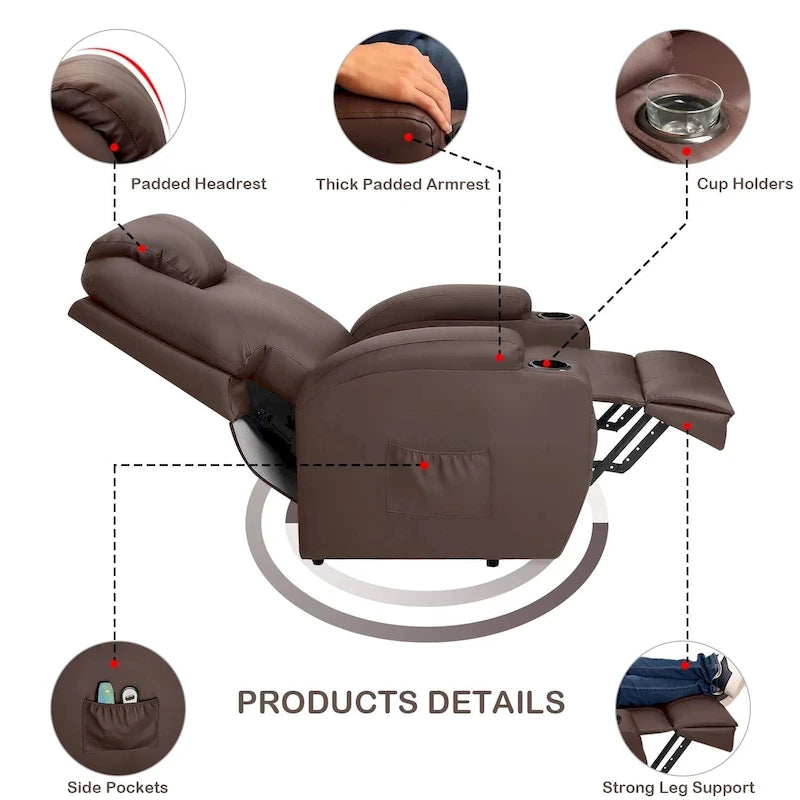 Fauteuil inclinable LACOO à levage électrique, en cuir PU, avec fonction massage