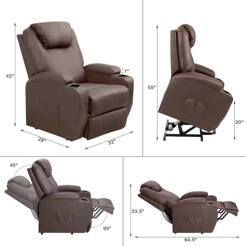 Fauteuil inclinable LACOO à levage électrique, en cuir PU, avec fonction massage