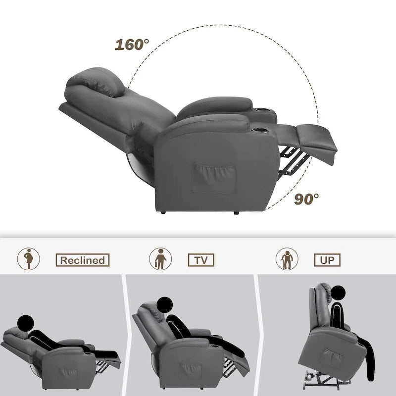 Fauteuil inclinable LACOO à levage électrique, en cuir PU, avec fonction massage