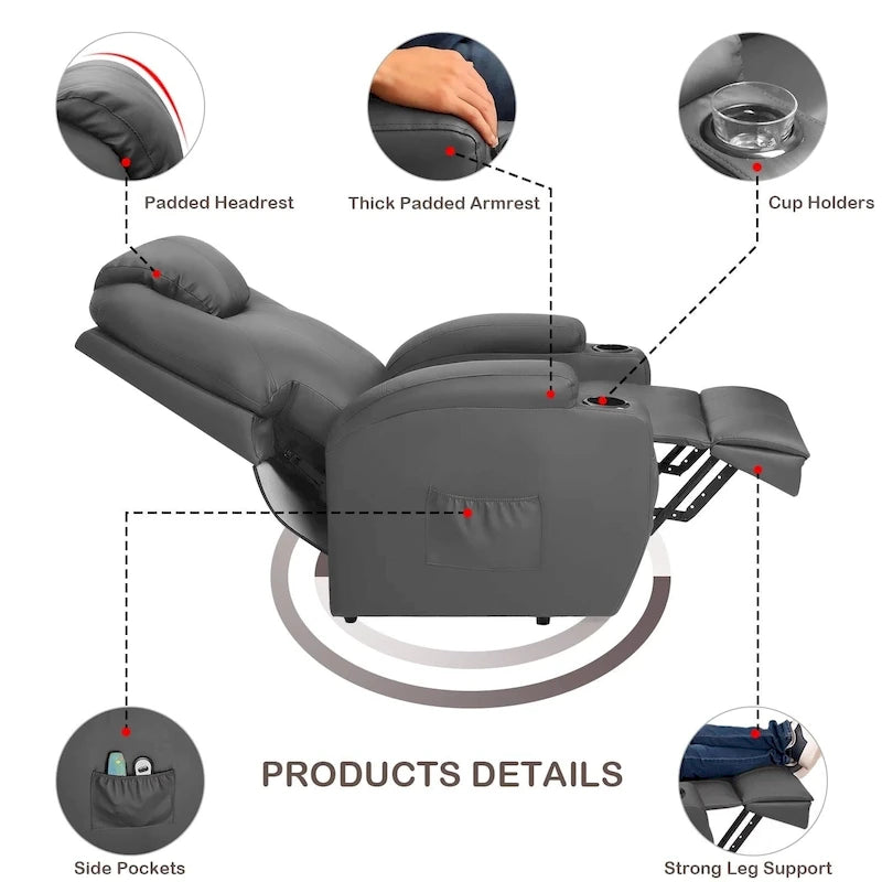 Fauteuil inclinable LACOO à levage électrique, en cuir PU, avec fonction massage