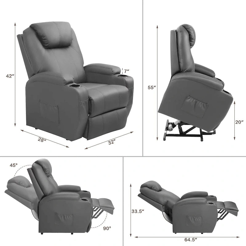 Fauteuil inclinable LACOO à levage électrique, en cuir PU, avec fonction massage