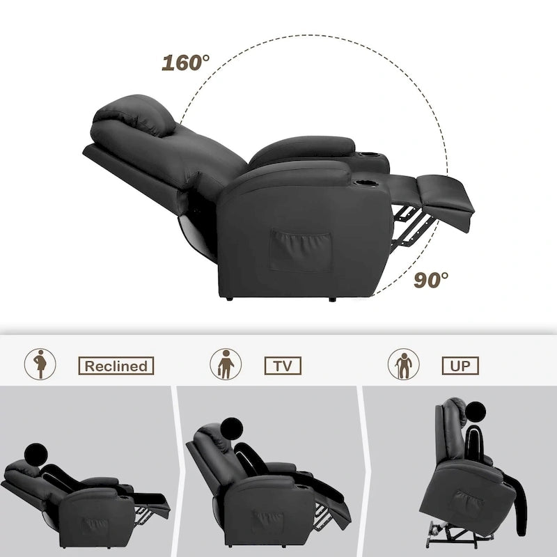 Fauteuil inclinable LACOO à levage électrique, en cuir PU, avec fonction massage