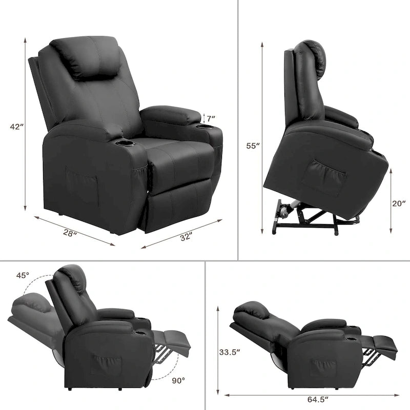 Fauteuil inclinable LACOO à levage électrique, en cuir PU, avec fonction massage