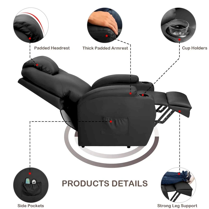 Fauteuil inclinable LACOO à levage électrique, en cuir PU, avec fonction massage