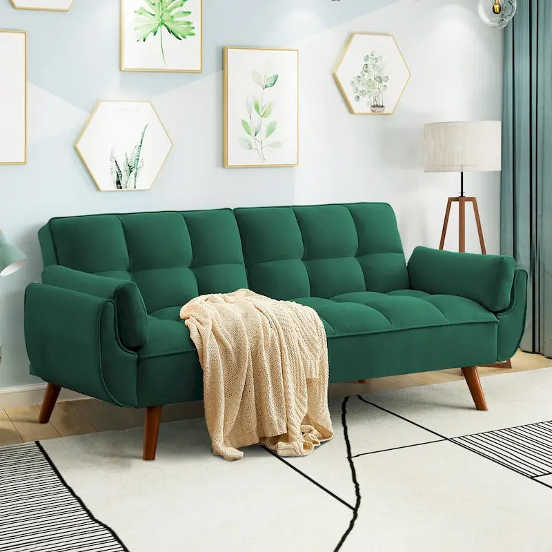 Canapé-lit futon 75,39 €, convertible et pliable, avec 2 coussins et accoudoirs, idéal pour le salon.