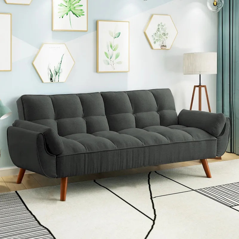 75.39 Futon Sofa Bed, Convertible Folding Futon Couch Recliner Lounge For Living Room With 2 Pillow/Armrest