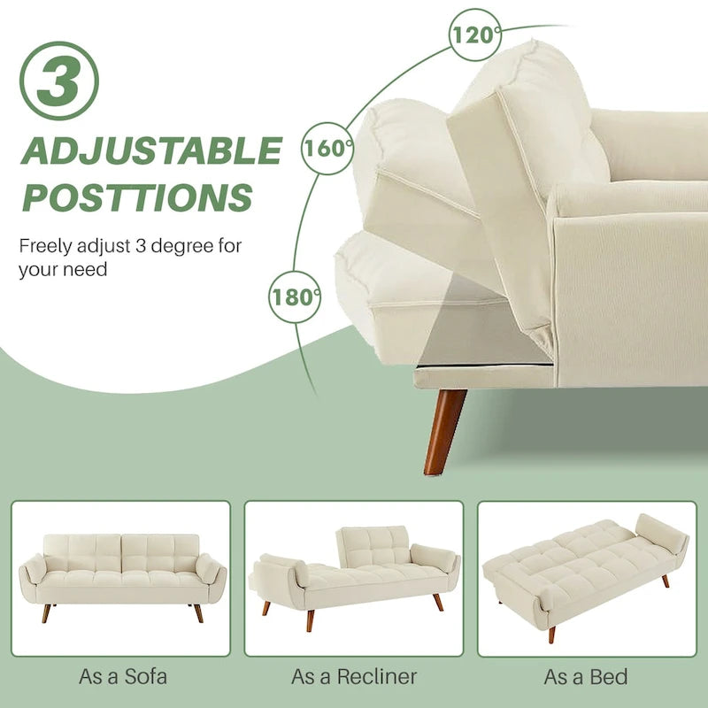 Canapé-lit futon 75,39 €, convertible et pliable, avec 2 coussins et accoudoirs, idéal pour le salon.