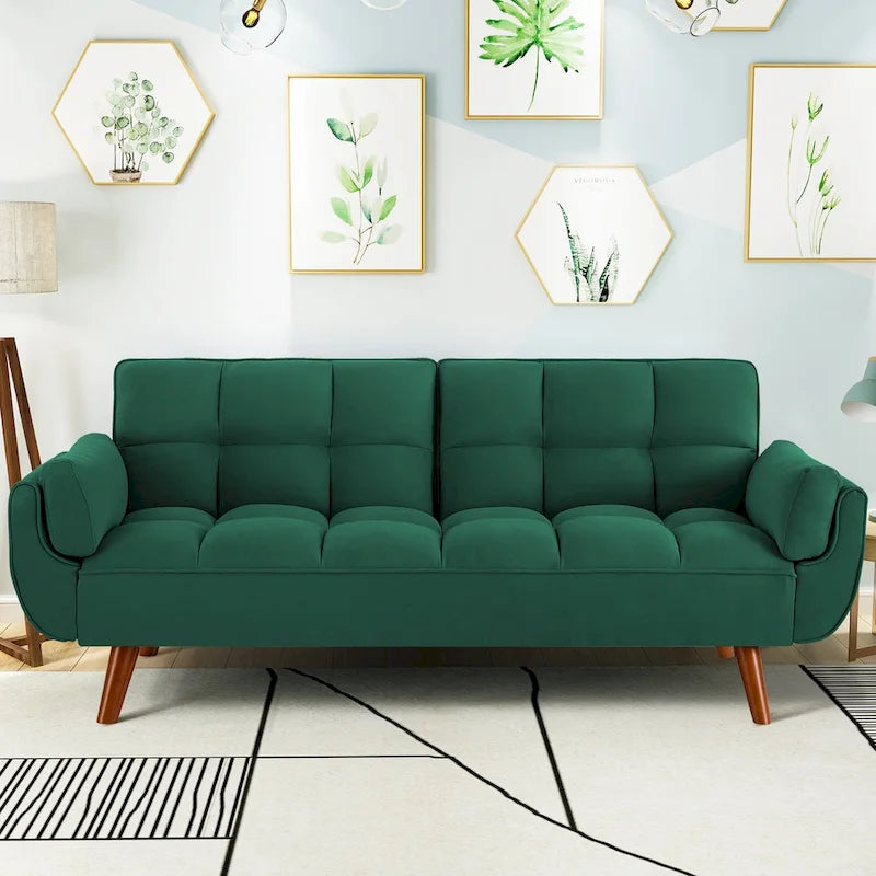 Canapé-lit futon 75,39 €, convertible et pliable, avec 2 coussins et accoudoirs, idéal pour le salon.