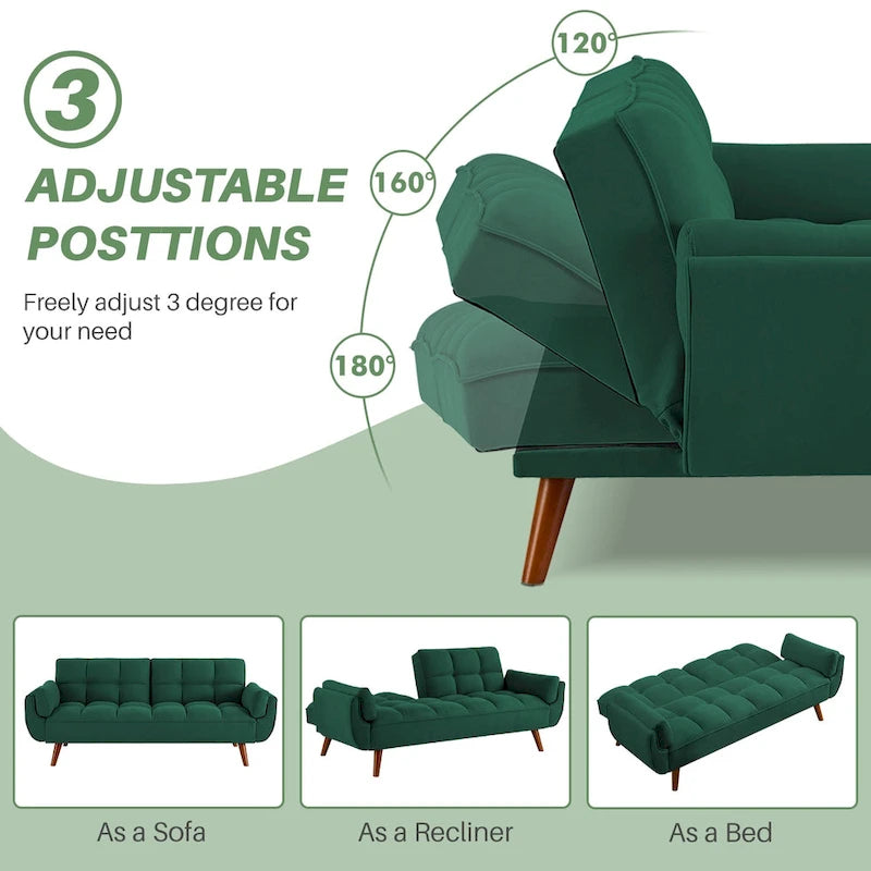 Canapé-lit futon 75,39 €, convertible et pliable, avec 2 coussins et accoudoirs, idéal pour le salon.