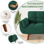 Canapé-lit futon 75,39 €, convertible et pliable, avec 2 coussins et accoudoirs, idéal pour le salon.