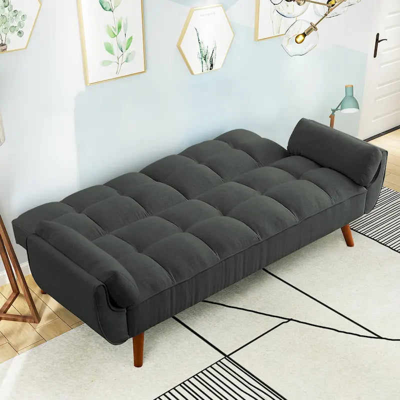 Canapé-lit futon 75,39 €, convertible et pliable, avec 2 coussins et accoudoirs, idéal pour le salon.