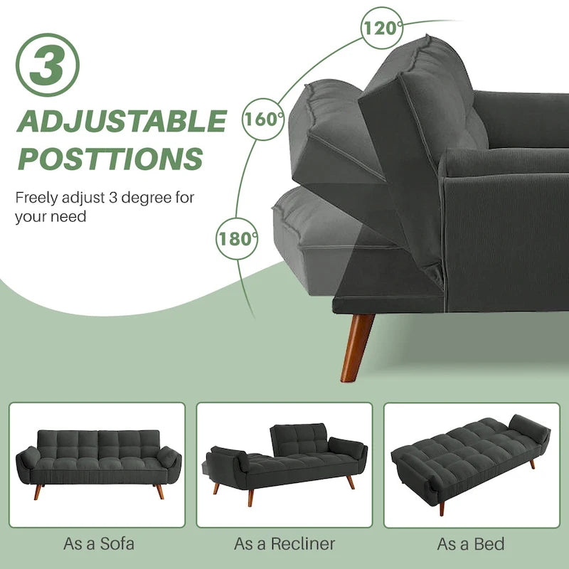 Canapé-lit futon 75,39 €, convertible et pliable, avec 2 coussins et accoudoirs, idéal pour le salon.