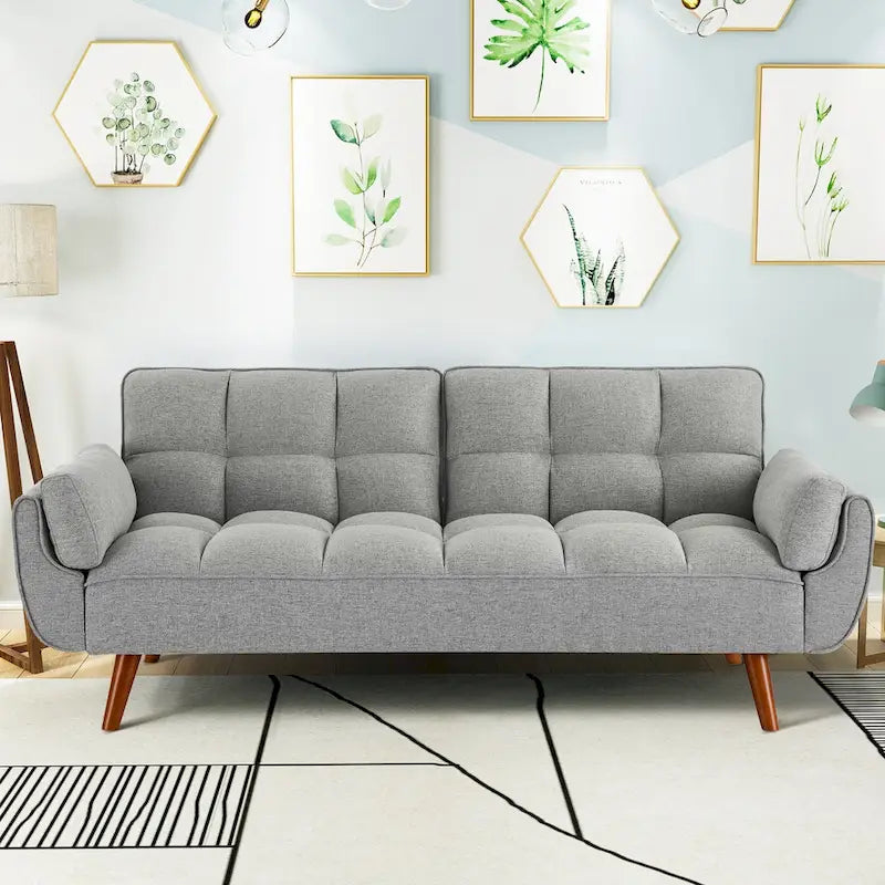 Canapé-lit futon 75,39 €, convertible et pliable, avec 2 coussins et accoudoirs, idéal pour le salon.