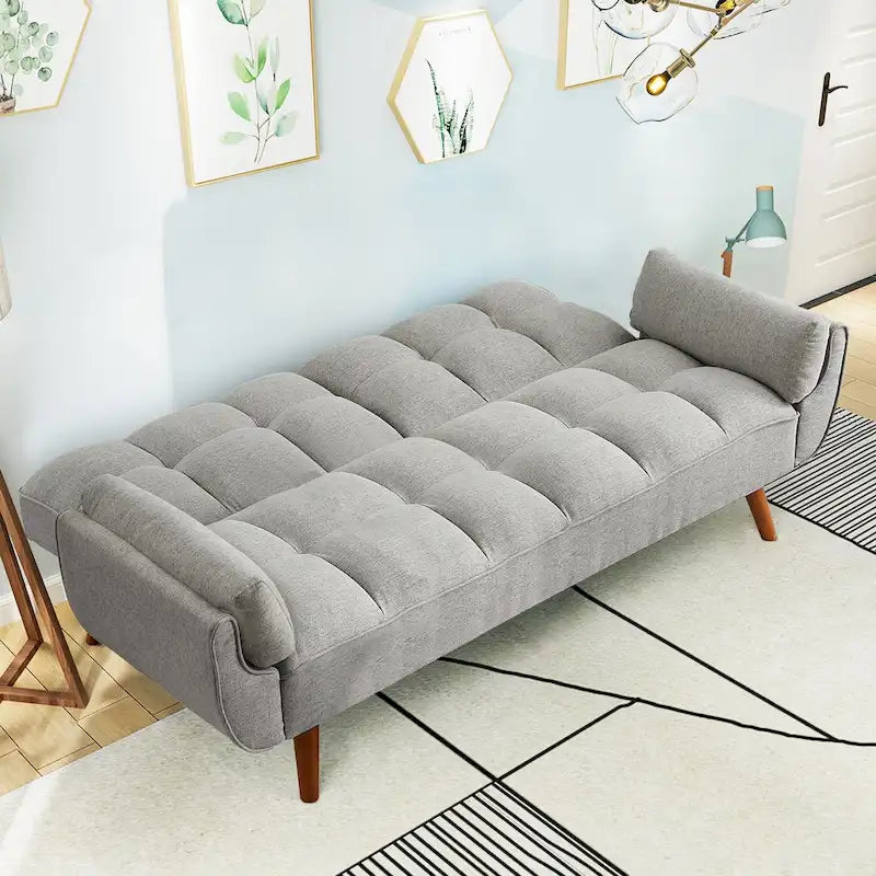 Canapé-lit futon 75,39 €, convertible et pliable, avec 2 coussins et accoudoirs, idéal pour le salon.